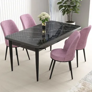 Set masa si scaune (5 bucati), Hanah Home, Nil, Marmura neagra / Roz imagine