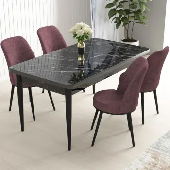 Set masa si scaune (5 bucati), Hanah Home, Nil, Marmura neagra / Roz prafuit imagine