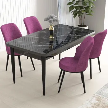 Set masa si scaune (5 bucati), Hanah Home, Nil, Marmura neagra / Violet imagine