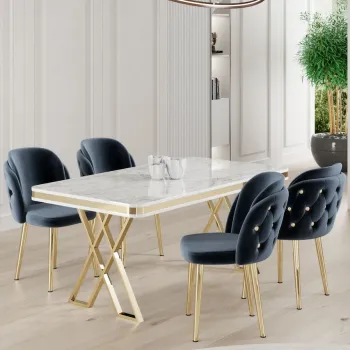 Set masa si scaune (5 bucati), Hanah Home, Rigel, Alb / Auriu / Antracit imagine