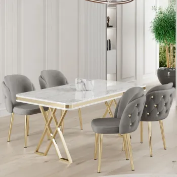 Set masa si scaune (5 bucati), Hanah Home, Rigel, Alb / Auriu / Gri imagine