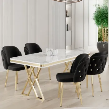 Set masa si scaune (5 bucati), Hanah Home, Rigel, Alb / Auriu / Negru imagine