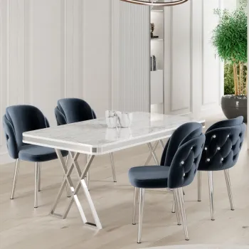 Set masa si scaune (5 bucati), Hanah Home, Rigel, Alb / Crom / Antracit imagine