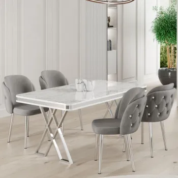 Set masa si scaune (5 bucati), Hanah Home, Rigel, Alb / Crom / Gri imagine