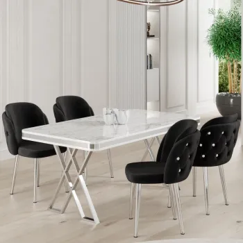 Set masa si scaune (5 bucati), Hanah Home, Rigel, Alb / Crom / Negru imagine