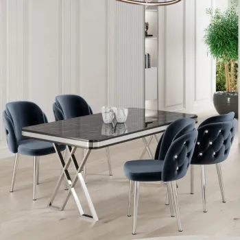 Set masa si scaune (5 bucati), Hanah Home, Rigel, Marmura neagra / Crom / Antracit imagine