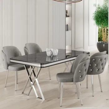 Set masa si scaune (5 bucati), Hanah Home, Rigel, Marmura neagra / Crom / Gri imagine