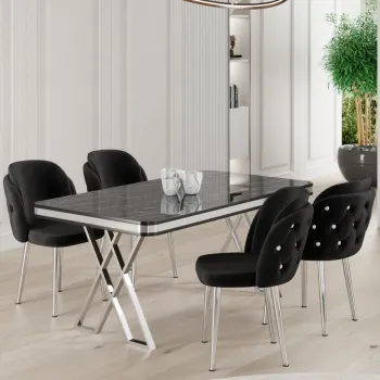 Set masa si scaune (5 bucati), Hanah Home, Rigel, Marmura neagra / Crom / Negru imagine