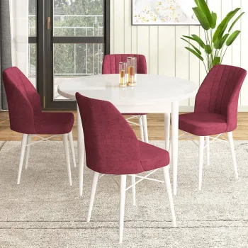 Set masa si scaune (5 bucati), Hanah Home, Rox, Alb / Burgundia imagine