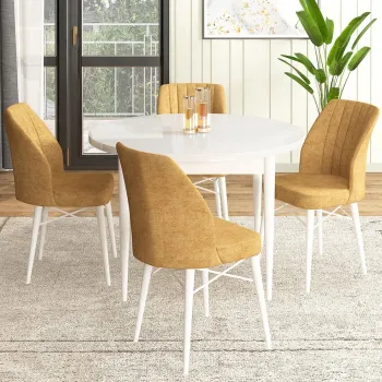 Set masa si scaune (5 bucati), Hanah Home, Rox, Alb / Cappuccino imagine