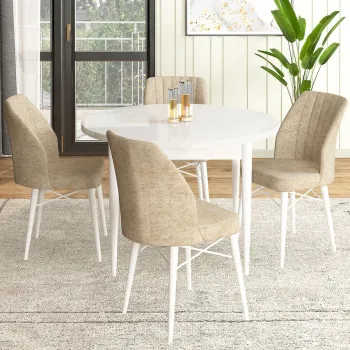 Set masa si scaune (5 bucati), Hanah Home, Rox, Alb / Crem imagine