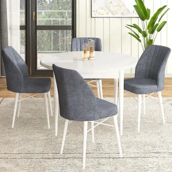 Set masa si scaune (5 bucati), Hanah Home, Rox, Alb / Fum imagine