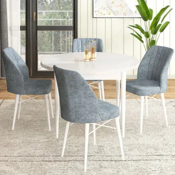 Set masa si scaune (5 bucati), Hanah Home, Rox, Alb/Gri imagine