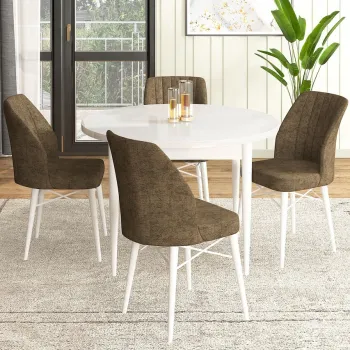 Set masa si scaune (5 bucati), Hanah Home, Rox, Alb/Maro imagine