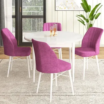 Set masa si scaune (5 bucati), Hanah Home, Rox, Alb/Mov imagine