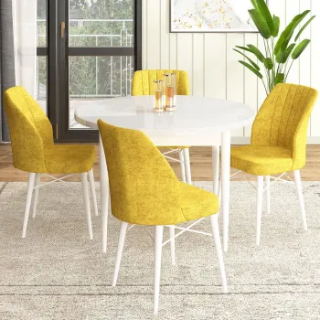 Set masa si scaune (5 bucati), Hanah Home, Rox, Alb/Mustar imagine