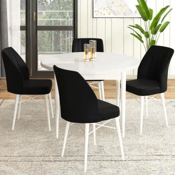 Set masa si scaune (5 bucati), Hanah Home, Rox, Alb/Negru imagine