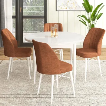 Set masa si scaune (5 bucati), Hanah Home, Rox, Alb / Rosu-catifea imagine