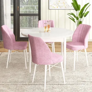 Set masa si scaune (5 bucati), Hanah Home, Rox, Alb/Roz imagine