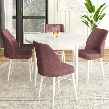 Set masa si scaune (5 bucati), Hanah Home, Rox, Alb / Roz Paduros imagine