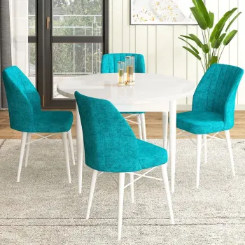 Set masa si scaune (5 bucati), Hanah Home, Rox, Alb / Turcoaz imagine