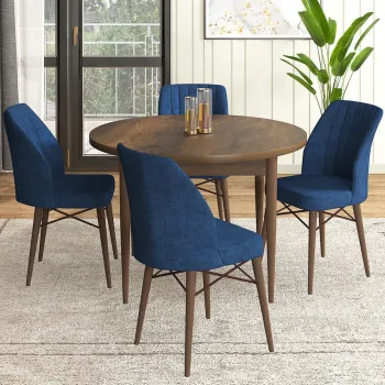 Set masa si scaune (5 bucati), Hanah Home, Rox, Baroc / Albastru marin imagine