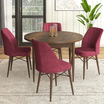 Set masa si scaune (5 bucati), Hanah Home, Rox, Baroc / Burgundia imagine