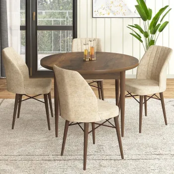 Set masa si scaune (5 bucati), Hanah Home, Rox, Baroc / Crem imagine