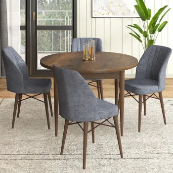 Set masa si scaune (5 bucati), Hanah Home, Rox, Baroc / Fumuriu imagine