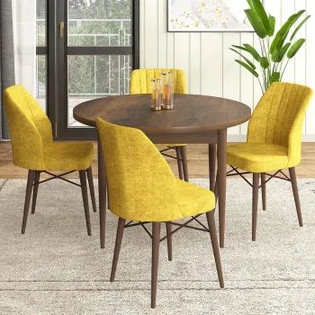 Set masa si scaune (5 bucati), Hanah Home, Rox, Baroc / Mustar imagine