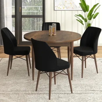 Set masa si scaune (5 bucati), Hanah Home, Rox, Baroc / Negru imagine