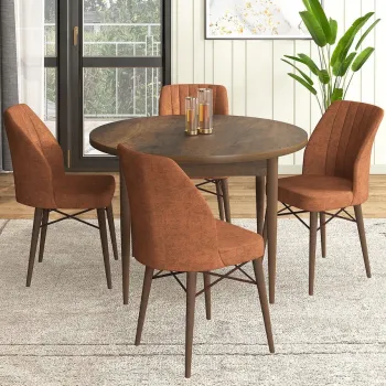 Set masa si scaune (5 bucati), Hanah Home, Rox, Baroc / Rosu-tigla imagine