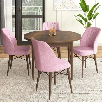 Set masa si scaune (5 bucati), Hanah Home, Rox, Baroc / Roz imagine