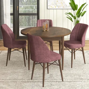 Set masa si scaune (5 bucati), Hanah Home, Rox, Baroc / Roz Pafuit imagine