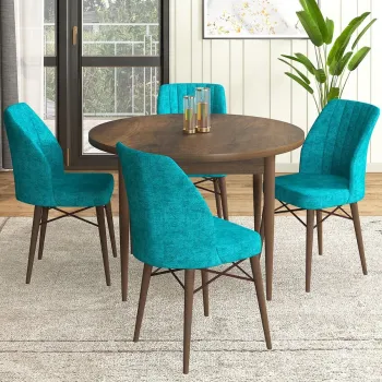 Set masa si scaune (5 bucati), Hanah Home, Rox, Baroc / Turcoaz imagine