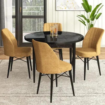 Set masa si scaune (5 bucati), Hanah Home, Rox, Marmura neagra / Cappuccino imagine