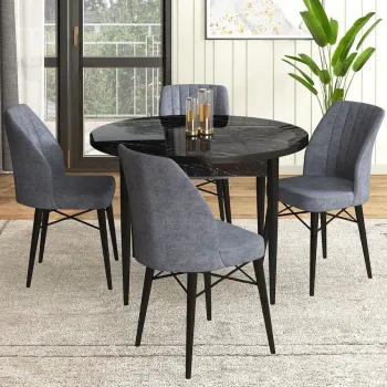 Set masa si scaune (5 bucati), Hanah Home, Rox, Marmura neagra / Fumure imagine