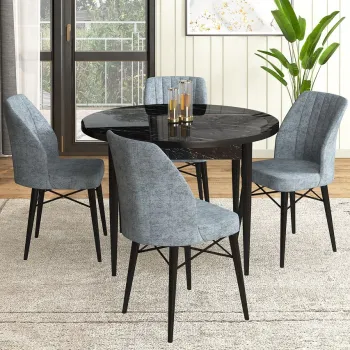 Set masa si scaune (5 bucati), Hanah Home, Rox, Marmura neagra / Gri imagine