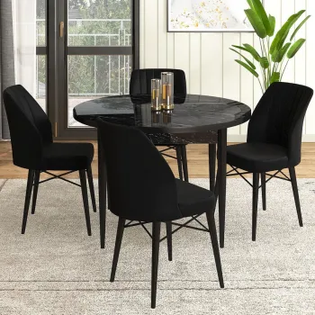 Set masa si scaune (5 bucati), Hanah Home, Rox, Marmura neagra / Negru imagine