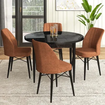 Set masa si scaune (5 bucati), Hanah Home, Rox, Marmura neagra / Rosu de faianta imagine