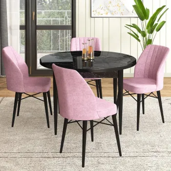 Set masa si scaune (5 bucati), Hanah Home, Rox, Marmura neagra / Roz imagine
