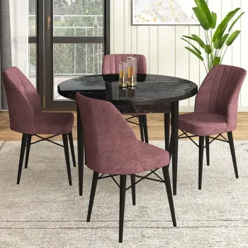 Set masa si scaune (5 bucati), Hanah Home, Rox, Marmura neagra / Roz prafuit imagine
