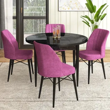 Set masa si scaune (5 bucati), Hanah Home, Rox, Marmura neagra / Violet imagine