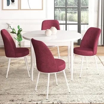 Set masa si scaune (5 bucati), Hanah Home, Tor, Alb / Burgundia imagine