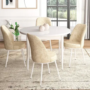 Set masa si scaune (5 bucati), Hanah Home, Tor, Alb / Crem imagine