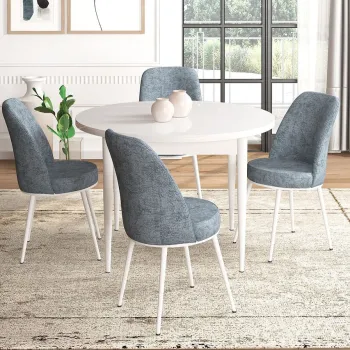 Set masa si scaune (5 bucati), Hanah Home, Tor, Alb/Gri imagine