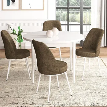 Set masa si scaune (5 bucati), Hanah Home, Tor, Alb/Maro imagine