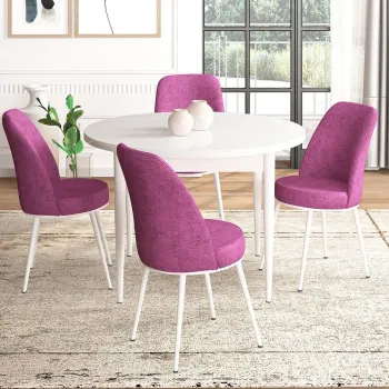 Set masa si scaune (5 bucati), Hanah Home, Tor, Alb/Mov imagine