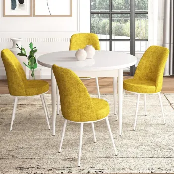 Set masa si scaune (5 bucati), Hanah Home, Tor, Alb/Mustar imagine