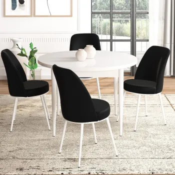 Set masa si scaune (5 bucati), Hanah Home, Tor, Alb/Negru imagine